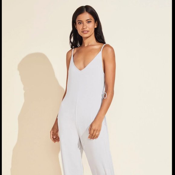 Eberjey PJ's Pijamas Finley Light Grey  Super Soft Eco Bamboo Jumpsuit S… - Picture 1 of 5